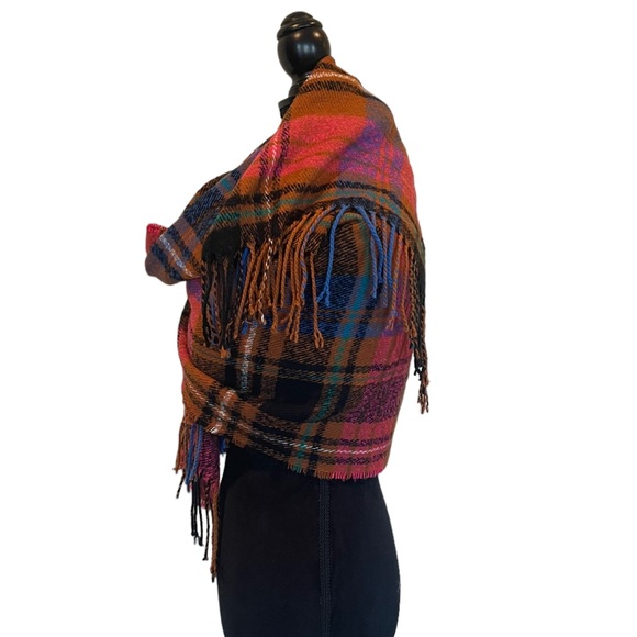 Pieces cozy on trend plaid oversized blanket scarf wrap fringe trim cold weather - Picture 4 of 10